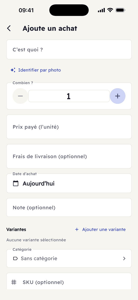 Capture de l’app Ribh : Ajoute un achat en quelques secondes