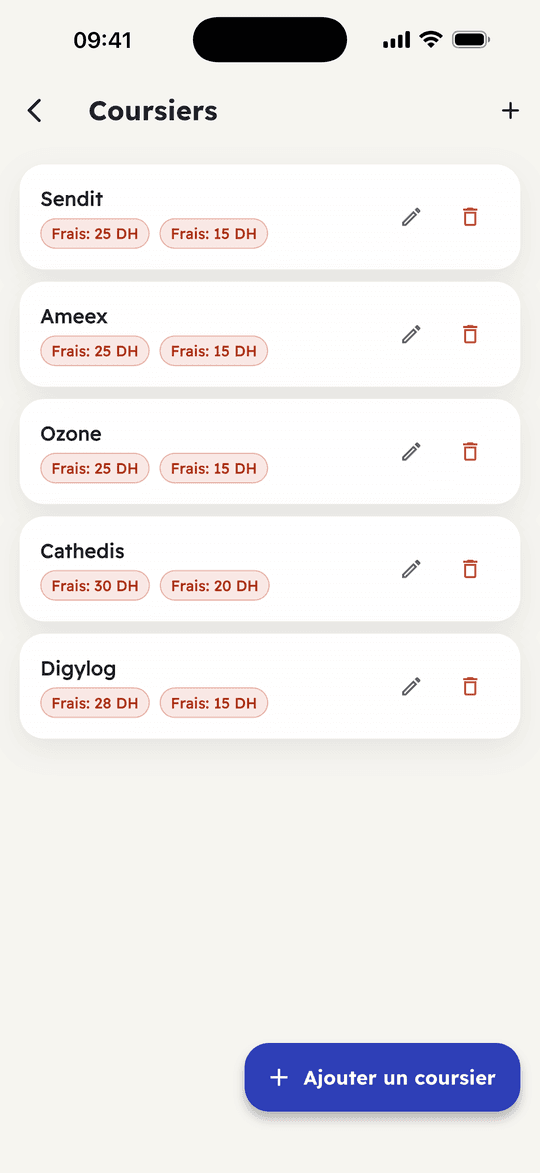 Capture de l’app Ribh : Tes livreurs et leurs frais