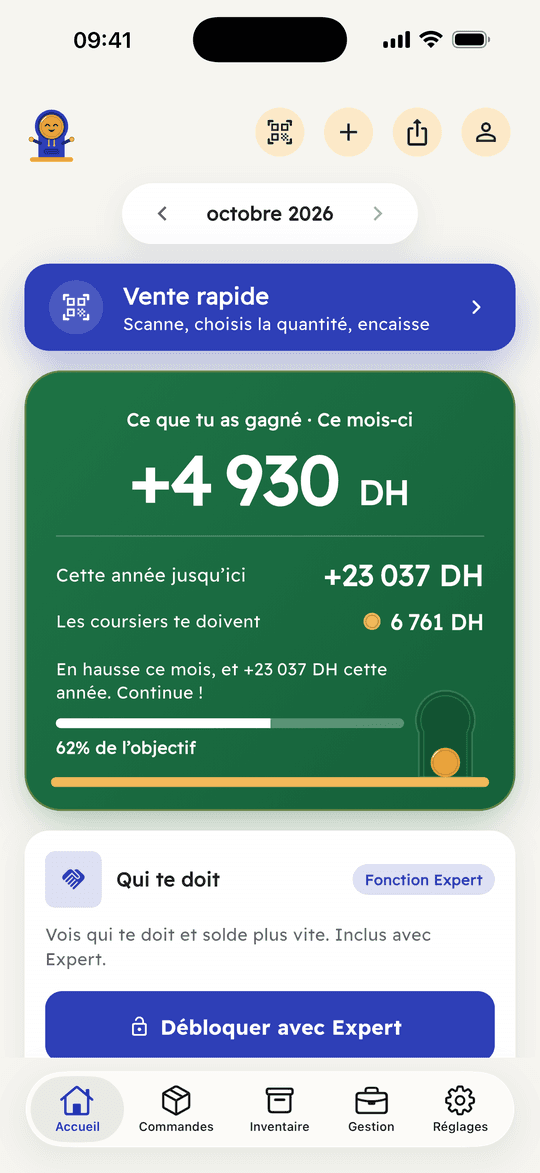 Capture de l’app Ribh : Un objectif de bénéfice chaque mois